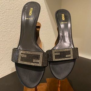 Gorgeous Fendi Black Kitten Heels w/ Embellished Motif.